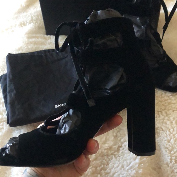 YSL SAINT LAURENT PARIS Loulou lace up velvet sandals - heels - booties - Picture 6 of 11